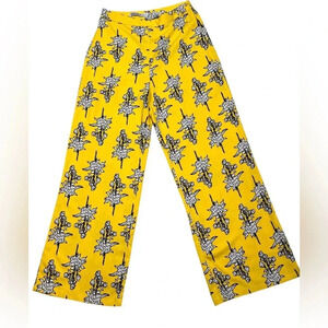 High-waisted, wide-leg floral yellow pants, Size 6, Bold, Statement Trousers